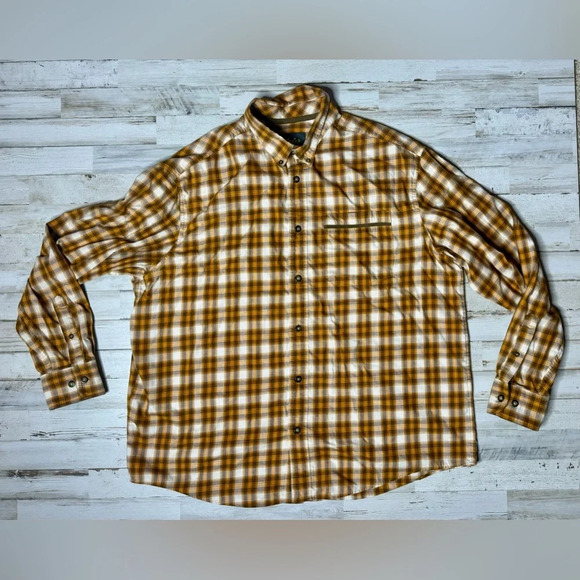Cabelas Outdoor Gear Long sleeve Button Up Shirt XL Orange Checked - Picture 1 of 11